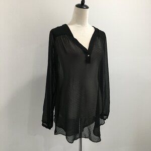 BCBGENERATION Black Sheer Textured V Neck Long Sleeve Shirt